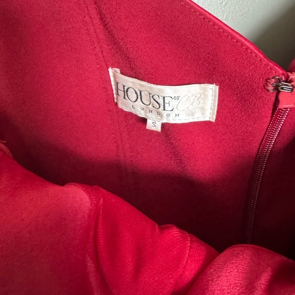 House of CB Charlotte Red Satin Midi Dress with Slit - Picture 7 of 10